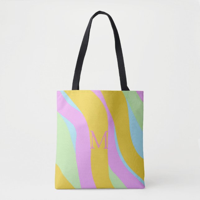 Tote Bag Monogramme Caribe Jaune, Bleu Clair, Rose, Menthe (Devant)
