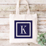 Tote Bag Monogramme Carré de Navy Blue Preppy<br><div class="desc">Une bordure carré moderne mignonne,  avec votre nom ou vos initiales de monogramme personnalisées. Cliquez sur Customiser pour changer la police et les couleurs du monogramme pour créer votre propre design unique d'un genre unique! Adorable cadeau d'demoiselle d'honneur personnalisée!</div>