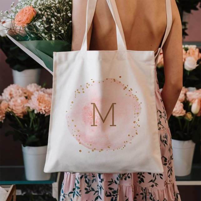 Tote Bag Monogramme Cercle Aquarelle Rose Pâle (Créateur téléchargé)