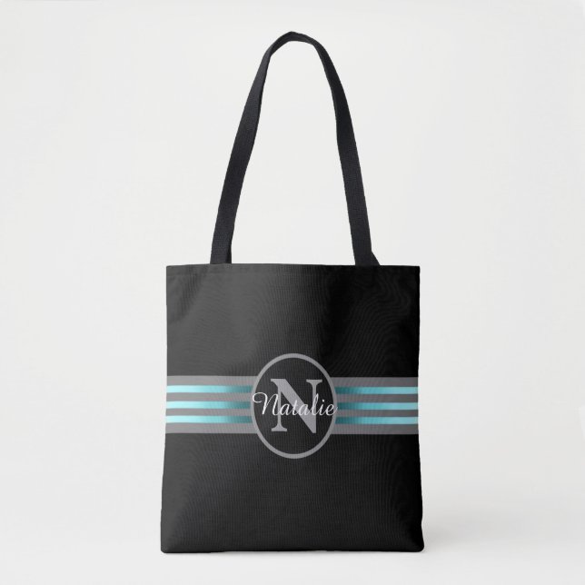 Tote Bag Monogramme Cercle Silhouette Gris et Noir (Devant)