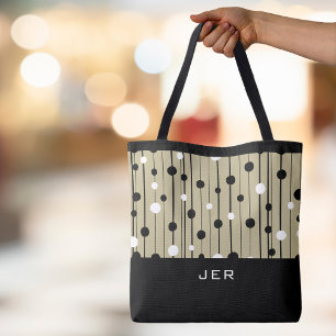Tote Bag Monogramme Cercles Abstraits Lignes Noir Blanc Bro