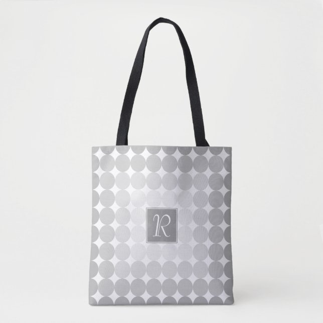 Tote Bag Monogramme Cercles Gris Moderne (Devant)