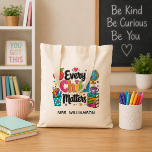 Tote Bag Monogramme Chaque Enfant Compte Professeur