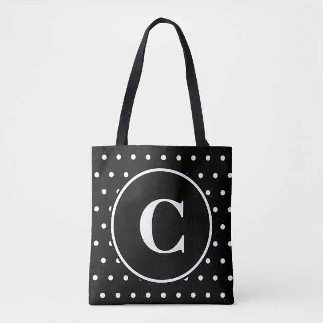 Tote Bag Monogramme Chic Pois blancs (Devant)