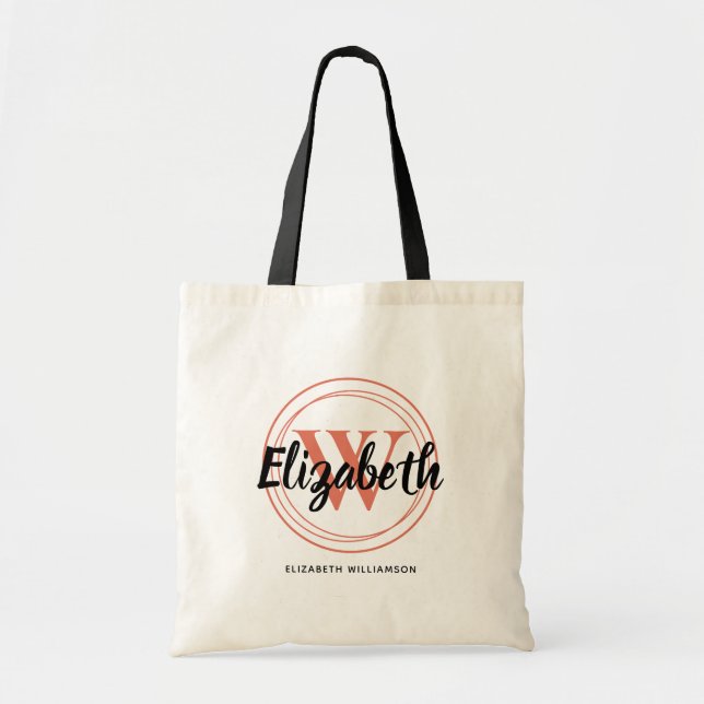 Tote Bag Monogramme Chic Terracotta Nom Initial Script (Devant)