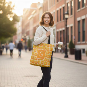 Tote Bag Monogramme Citron Orange Personnalisé