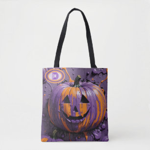 Tote Bag Monogramme Citrouille Purple & Orange Festive Four