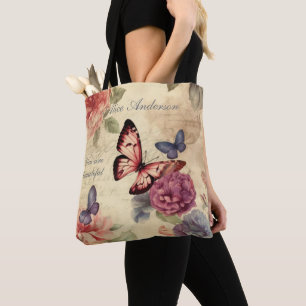 Tote Bag Monogramme classe vintage arrière - plan floral Sc