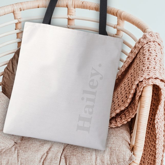 Tote Bag Monogramme Classic Élégant Minimal Ivory Blanc Nom (Créateur téléchargé)