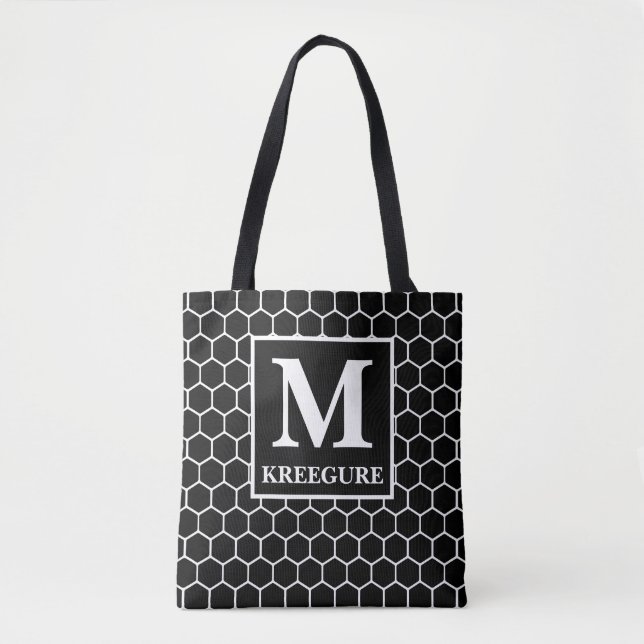 Tote Bag Monogramme Classic Serif BW Honeycomb (Devant)