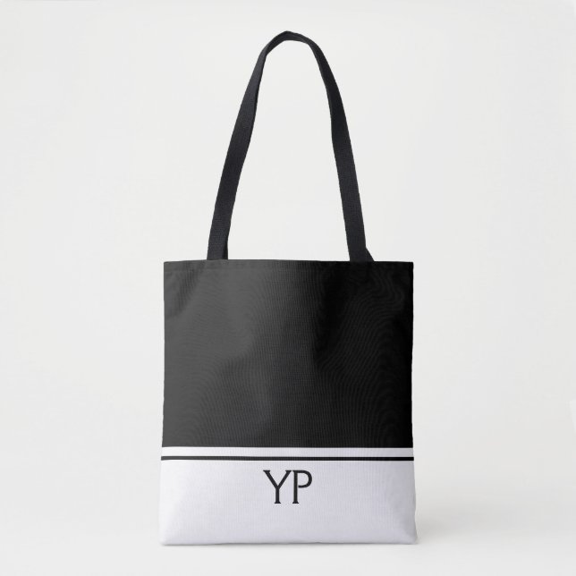 Tote Bag Monogramme classique des initiales en noir et blan (Devant)