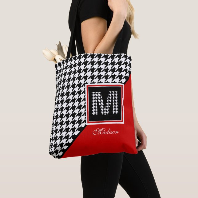 Tote Bag Monogramme classique en rouge noir blanc (De près)