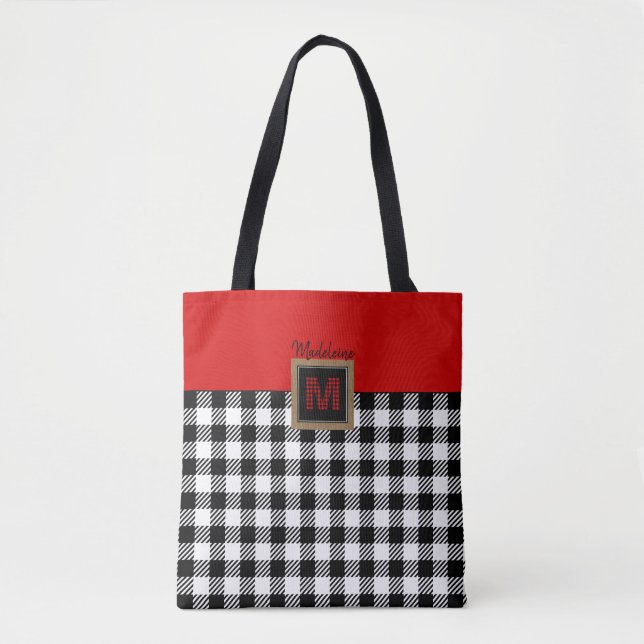 Tote Bag Monogramme classique rouge blanc et noir de buffle (Devant)