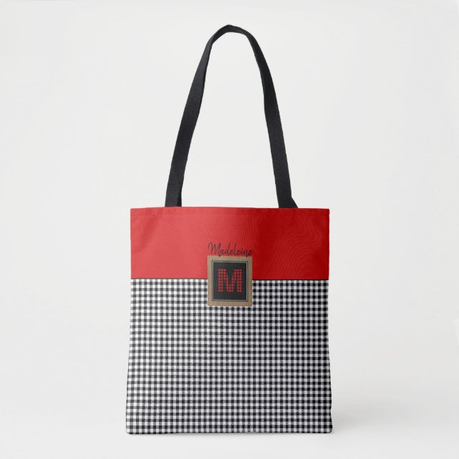 Tote Bag Monogramme classique rouge blanc et noir de buffle (Devant)
