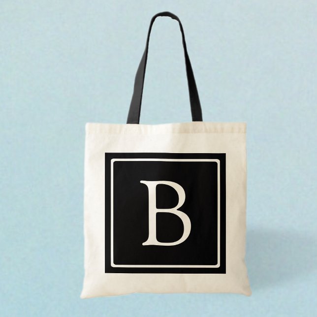 Tote Bag Monogramme Classique Simple | Noir avec Texte Blan (Créateur téléchargé)