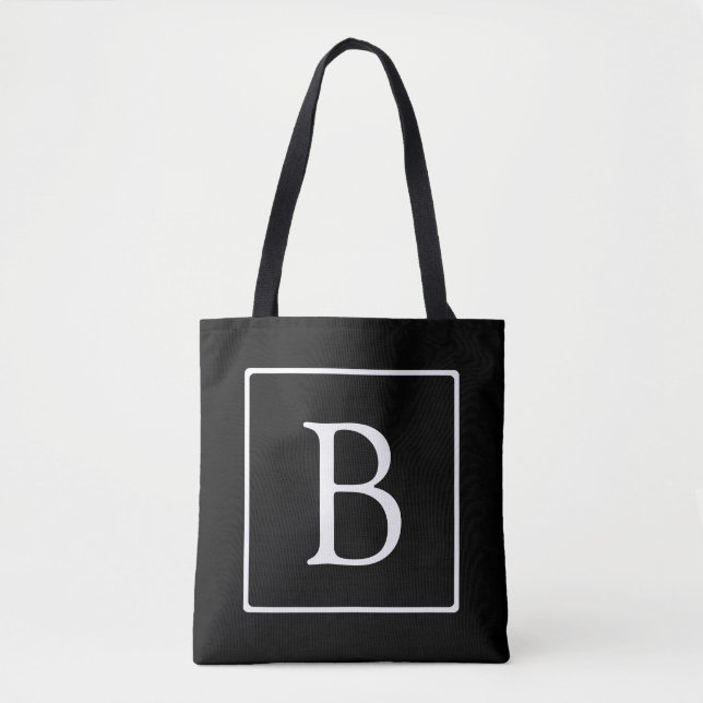 Tote Bag Monogramme classique simple | Texte noir et blanc (Devant)