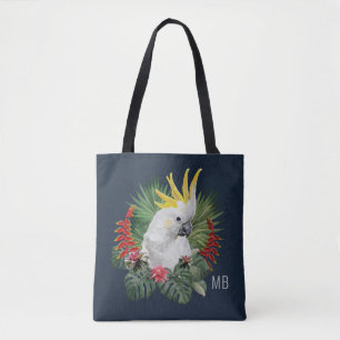 Tote Bag Monogramme Cockatoo Oiseau Fleurs tropicales Éléga