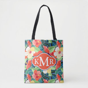 Tote Bag Monogramme coloré du motif de ketmie