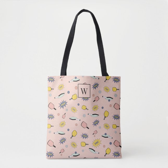 Tote Bag Monogramme coloré Pickleball Premier Motif initial (Devant)