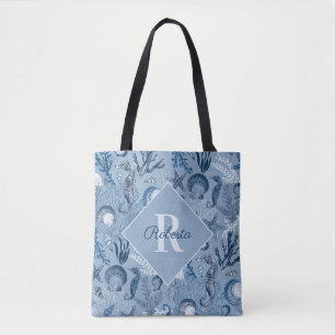 Tote Bag Monogramme côtier Blue Ocean Sea Life