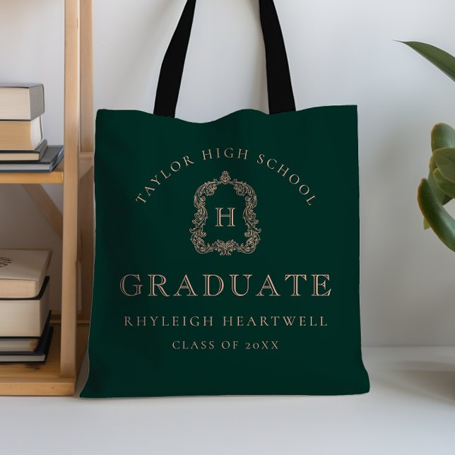 Tote Bag Monogramme Crête Rose Vert Foncé Diplômé (Créateur téléchargé)