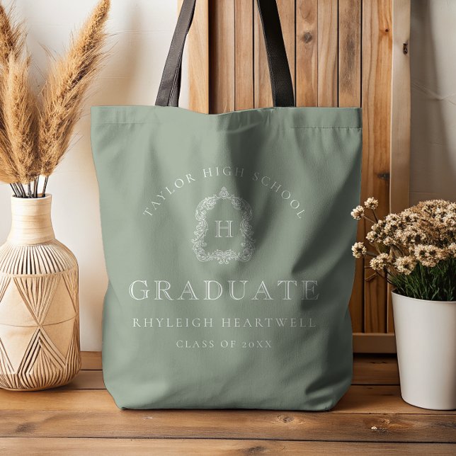 Tote Bag Monogramme Crête Vert Sauge Blanc Diplômé (Créateur téléchargé)