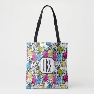 Tote Bag Monogramme d'ananas et de palmettes d'art de