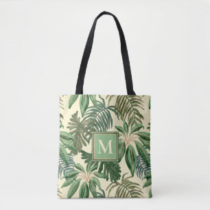 Tote Bag Monogramme d'aquarelle des Feuilles de palmiers tr
