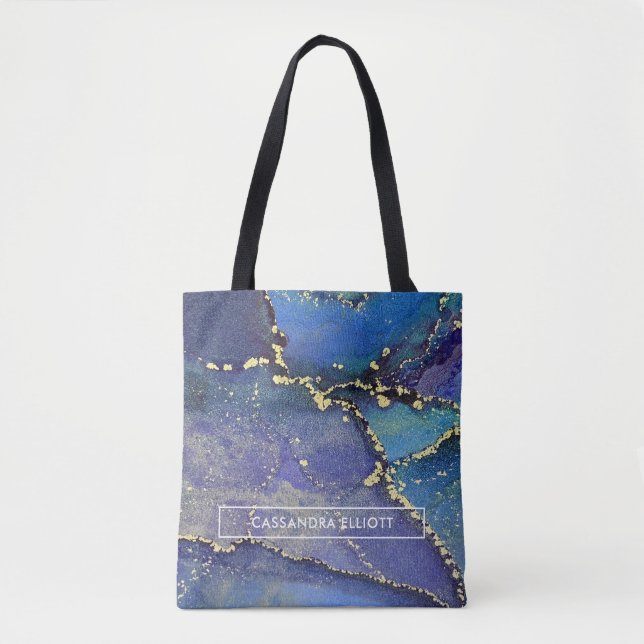 Tote Bag Monogramme d'art Turquoise et liquide or bleu viol (Devant)