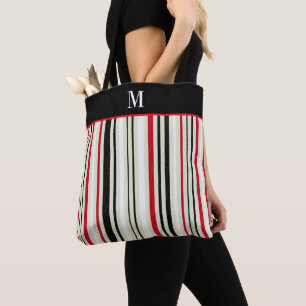 Tote Bag Monogramme de bande noire rouge classique