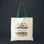 Tote Bag Monogramme de bouquet botanique de Bourgogne rusti<br><div class="desc">Bouquet d'aquarelle de fleurs bordeaux foncé et feuillage muet,  sac fourre-tout monogramme. Customiser le style,  la couleur et la taille de la police de texte. Conçu pour correspondre à notre collection botanique rustique.</div>