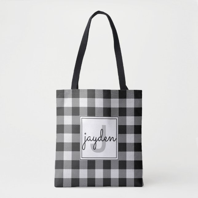 Tote Bag Monogramme de Buffle noir et blanc tendance (Devant)