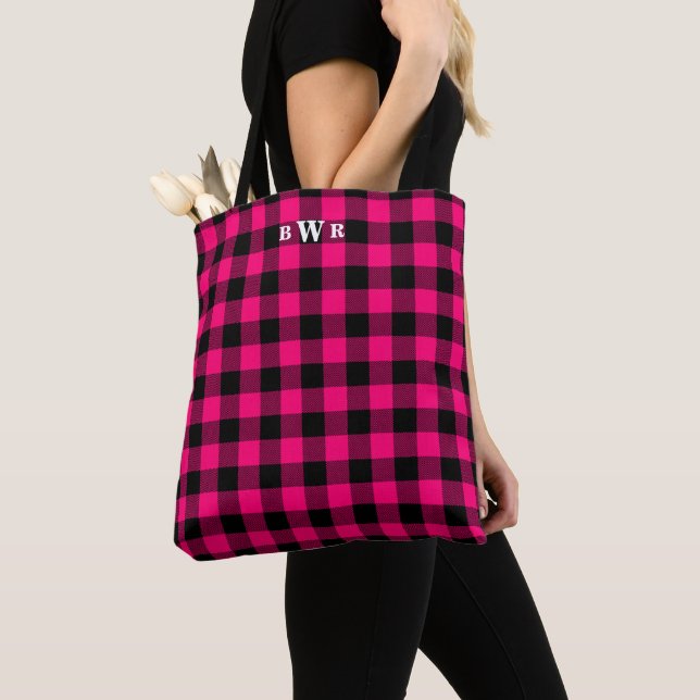 Tote Bag Monogramme de buffle rose noir (De près)