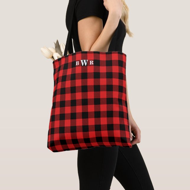 Tote Bag Monogramme de Buffle Rouge Noir (De près)