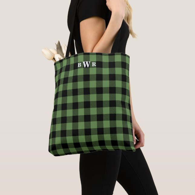 Tote Bag Monogramme de Buffle vert noir (De près)