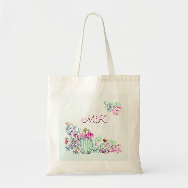 Tote Bag Monogramme de cactus et succulents (Devant)