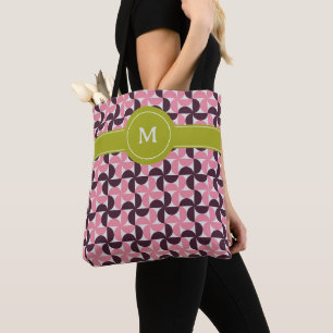 Tote Bag Monogramme de chaux vert de fleurs rose géométriqu