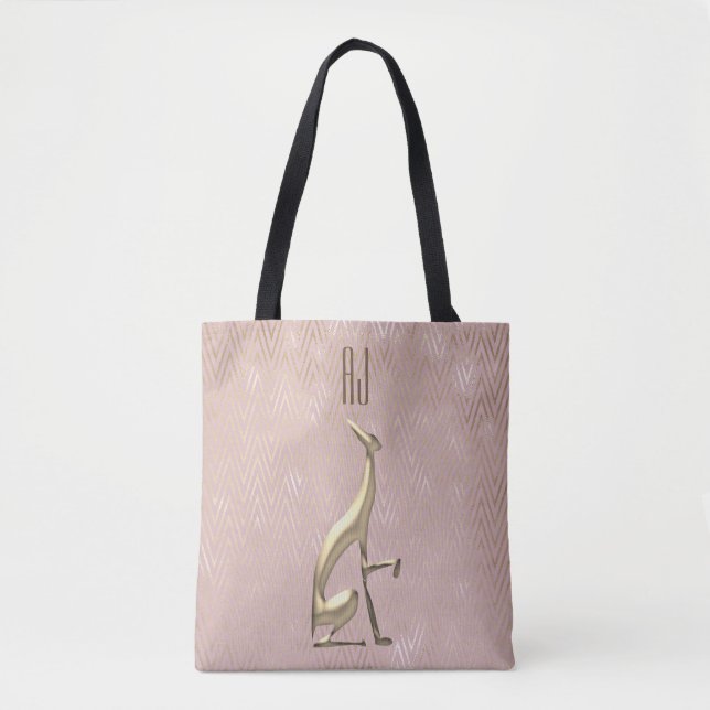 Tote Bag Monogramme de chien d'or Rose Sparkle (Devant)