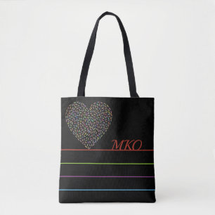 Tote Bag Monogramme de cœur coloré