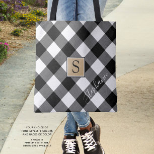 Tote Bag Monogramme de contrôle du bison noir et blanc