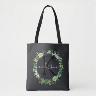 TOTE BAG MONOGRAMME DE COULEUR D'EAU DE LA RÉCOLTE SUCCULE