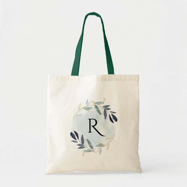 TOTE BAG MONOGRAMME DE COULEUR D'EAU EN FAUX OR BLEU (Devant)