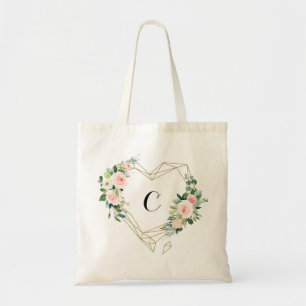 Tote Bag Monogramme de couleur florale floue géométrique 