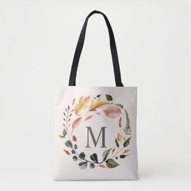 Tote Bag monogramme de couronne d'automne (Devant)
