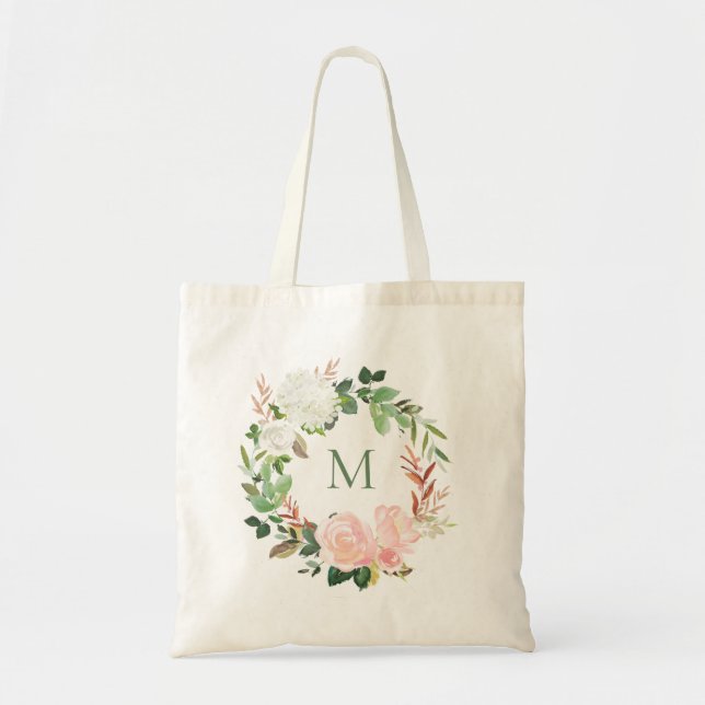 Tote Bag Monogramme de couronne florale de Jardin (Devant)