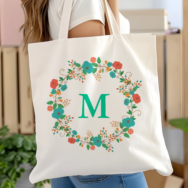 Tote Bag Monogramme de couronne florale jolie (Créateur téléchargé)