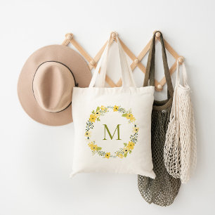 Tote Bag Monogramme de couronne florale lunaire