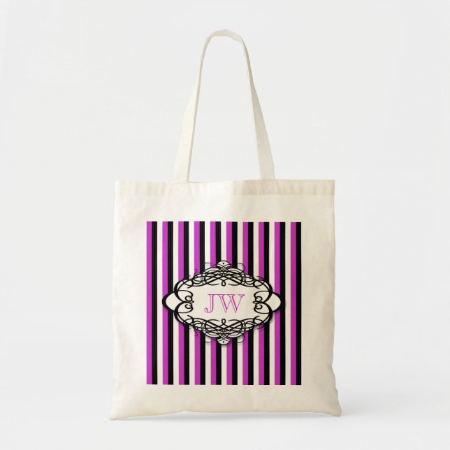 Tote Bag Monogramme de cru de rayure de sucrerie (Devant)