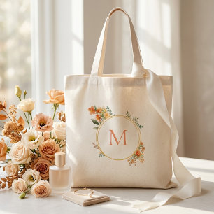 Tote Bag Monogramme de demoiselle d'honneur florale d'autom