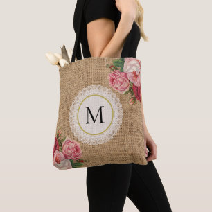 Tote Bag Monogramme de dentelle florale Vintage à la mode R